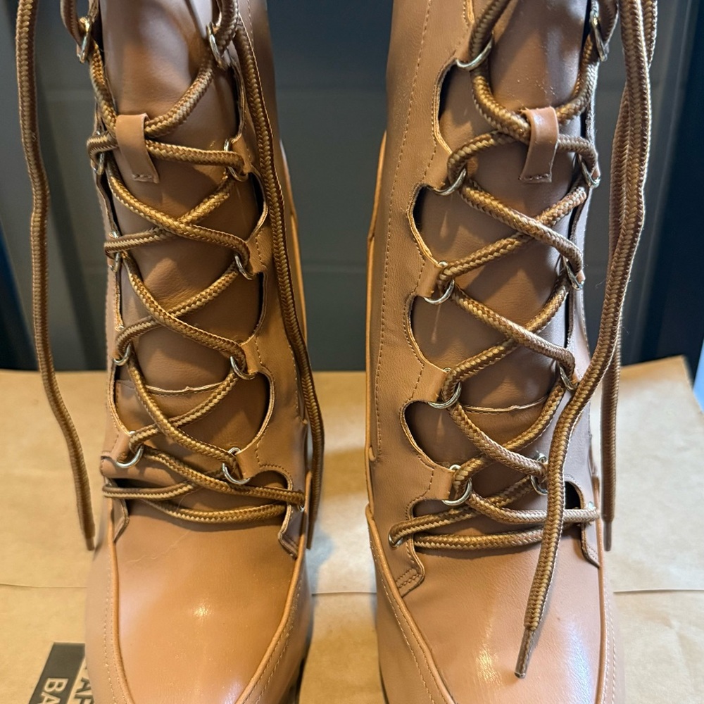 Shoe Dazzle Tan Lace-Up Women's Boots